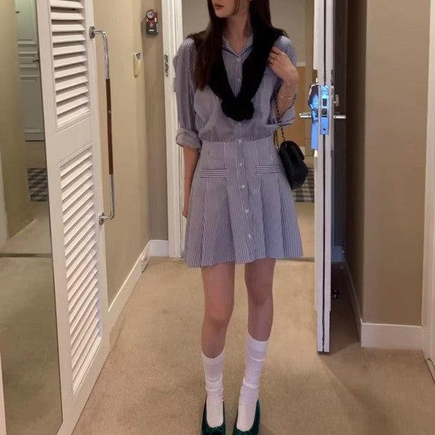 ストライプシャツワンピース 6473-画像4-韓国ファッション通販POPREA［ポップリア］