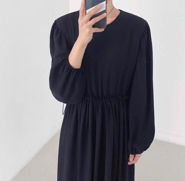 ウエストギャザーベーシックワンピース﻿ 6190-画像4-韓国ファッション通販POPREA［ポップリア］