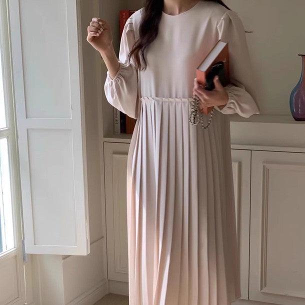 ラウンドネックルーズロングプリーツドレス 6490-画像4-韓国ファッション通販POPREA［ポップリア］