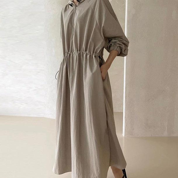 フード付きハーフジップロングワンピース 6405-画像4-韓国ファッション通販POPREA［ポップリア］