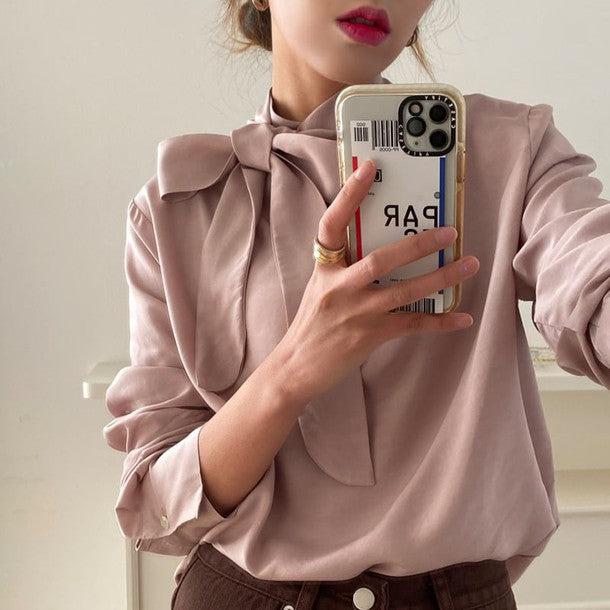 ボウタイ長袖オフィスブラウス 6364-画像4-韓国ファッション通販POPREA［ポップリア］