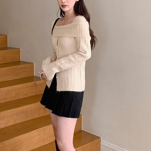 オフショルダーロングスリーブタイトリブニット﻿ 6152-画像4-韓国ファッション通販POPREA［ポップリア］