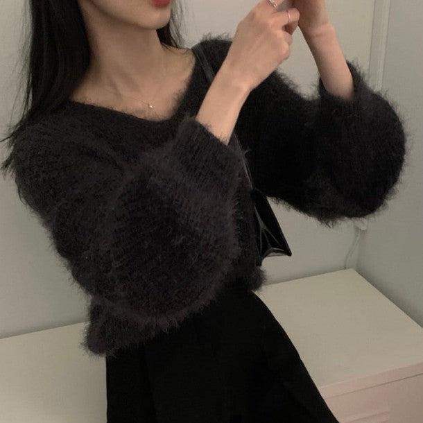 ルーズVネックシャギーニット 6394-画像4-韓国ファッション通販POPREA［ポップリア］