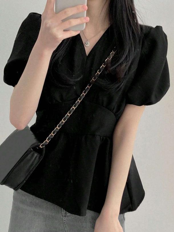 Vネックペプラムブラウス 6016-画像4-韓国ファッション通販POPREA［ポップリア］