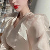 バブルスリーブフリルシフォンブラウス 6494-画像4-韓国ファッション通販POPREA［ポップリア］
