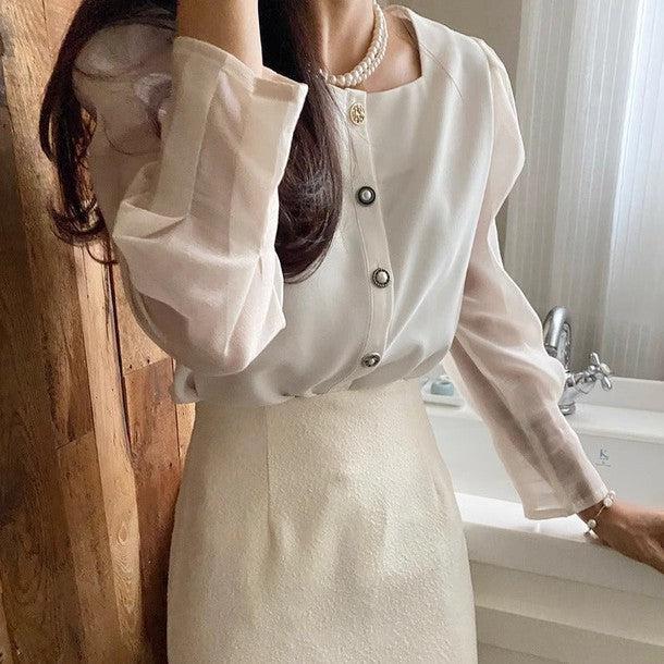 スクエアネックシアーブラウス 6433-画像4-韓国ファッション通販POPREA［ポップリア］