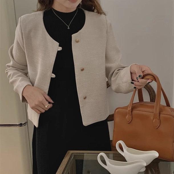 メタルゴールドボタンノーカラージャケット﻿ 6221-画像4-韓国ファッション通販POPREA［ポップリア］