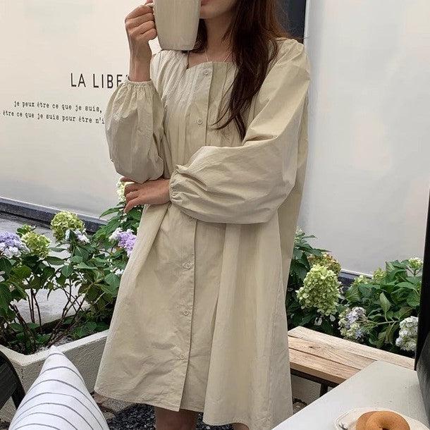 ノーカラーフロントボタンワンピース 6539-画像4-韓国ファッション通販POPREA［ポップリア］