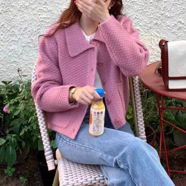 襟付きショートカーディガン 6242-画像4-韓国ファッション通販POPREA［ポップリア］