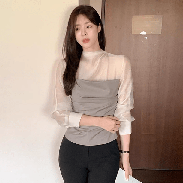 ビスチェドッキングシースルーブラウス 6428-画像4-韓国ファッション通販POPREA［ポップリア］