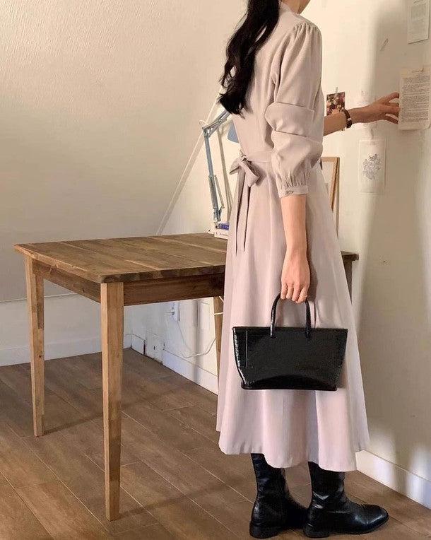 Vネックタイロングワンピース 6335-画像4-韓国ファッション通販POPREA［ポップリア］