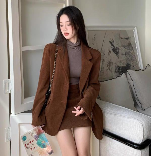 コーデュロイジャケット＆ショートスカート 6365-画像4-韓国ファッション通販POPREA［ポップリア］