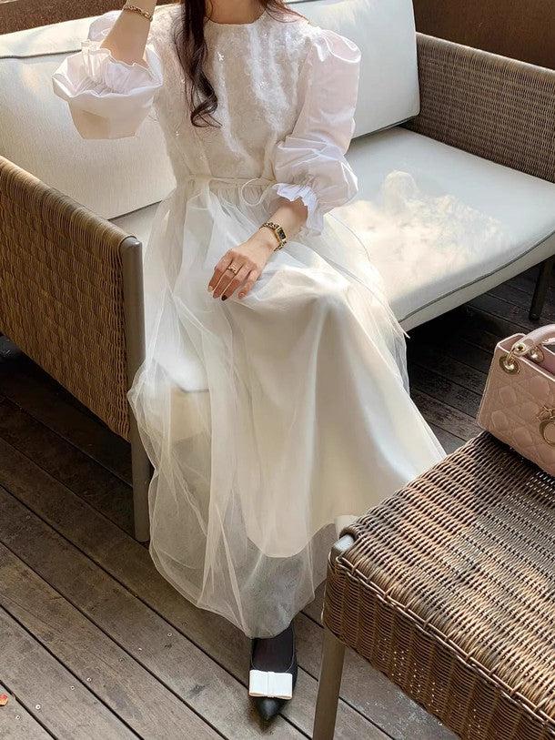 パフスリーブフラワーシフォンワンピース 6304-画像4-韓国ファッション通販POPREA［ポップリア］