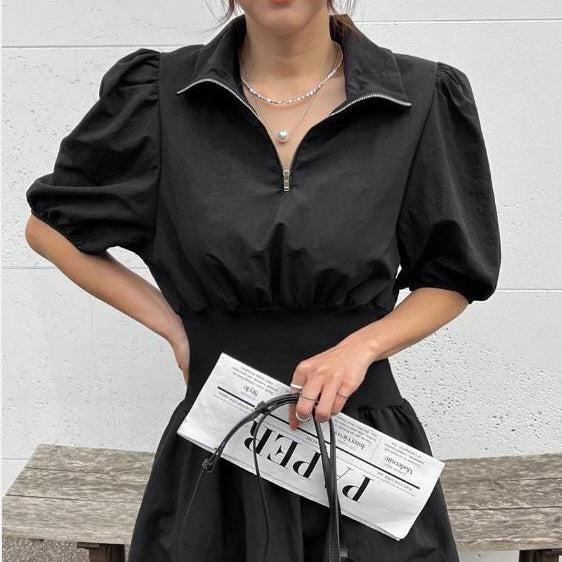 フロントジッパーワンピース 6758-画像4-韓国ファッション通販POPREA［ポップリア］