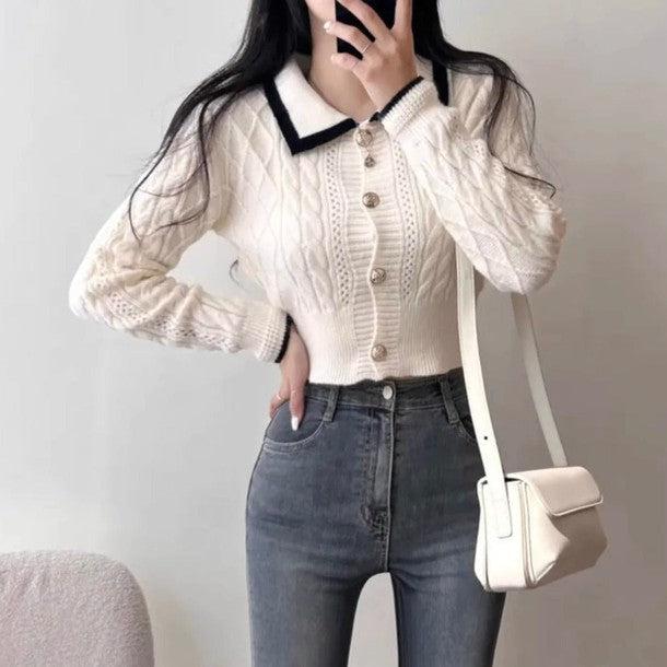 バイカラーショートニットカーディガン 6424-画像4-韓国ファッション通販POPREA［ポップリア］