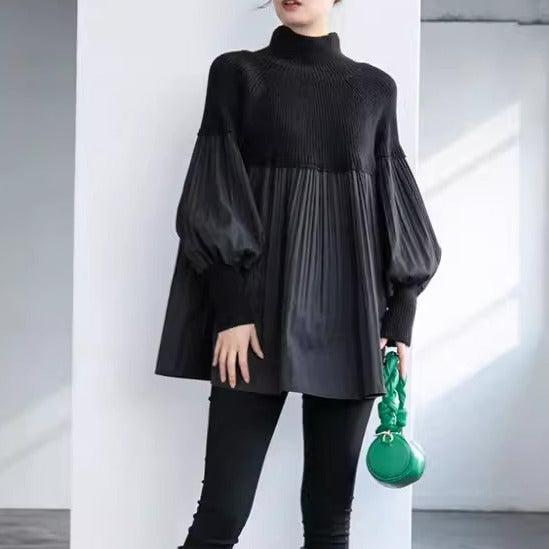 ハイネックニットドッキングプリーツブラウス 6395-画像4-韓国ファッション通販POPREA［ポップリア］