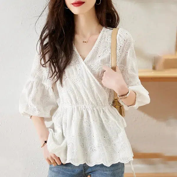 フラワーカシュクールタイプブラウス﻿ 6098-画像4-韓国ファッション通販POPREA［ポップリア］