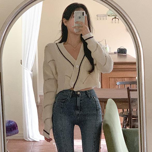 Vネックカシュクールニットカーディガン﻿ 6151-画像4-韓国ファッション通販POPREA［ポップリア］