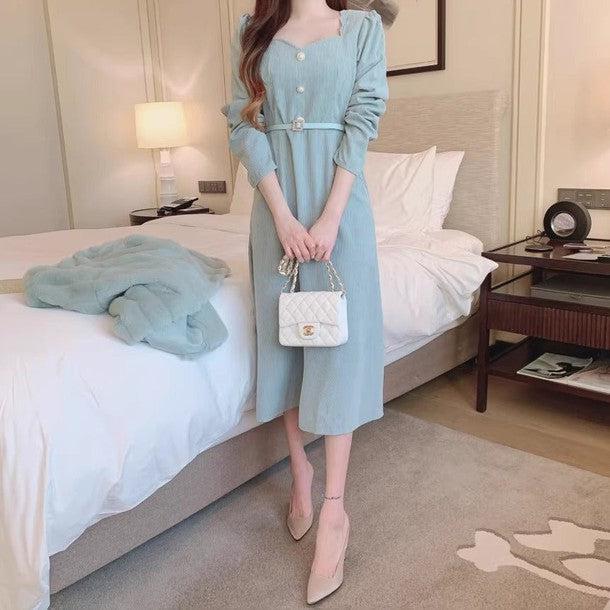 ハートネックフェイクビジューボタンワンピース 6458-画像4-韓国ファッション通販POPREA［ポップリア］