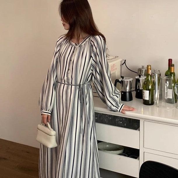 ラウンドネックストライプワンピース ﻿ 6532-画像4-韓国ファッション通販POPREA［ポップリア］