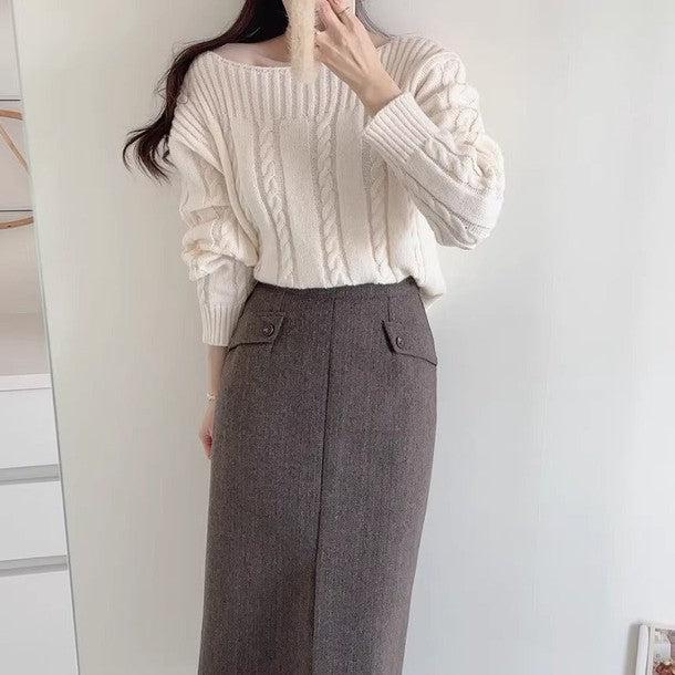 ボートネックケーブルニット 6471-画像4-韓国ファッション通販POPREA［ポップリア］