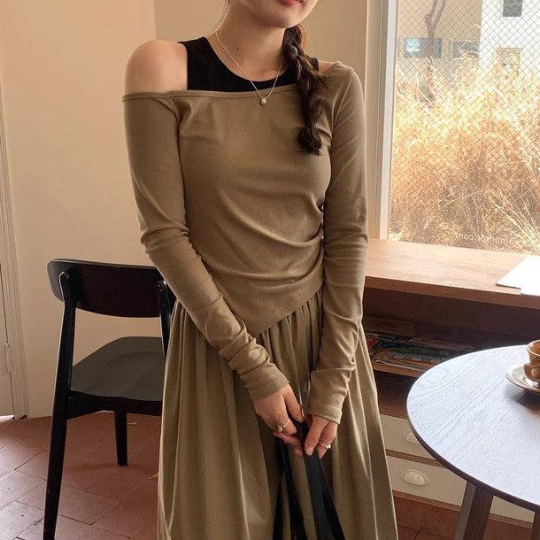 オープンショルダーTシャツ&スカート﻿ 6228-画像4-韓国ファッション通販POPREA［ポップリア］