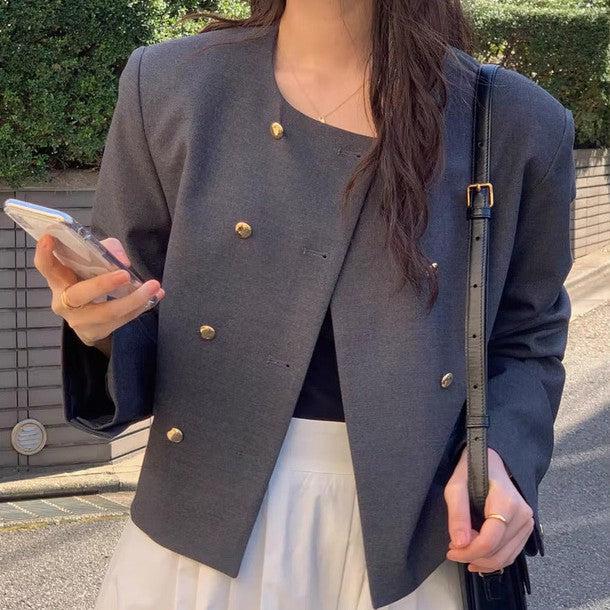 ダブルボタンノーカラージャケット﻿﻿ 6219-画像4-韓国ファッション通販POPREA［ポップリア］
