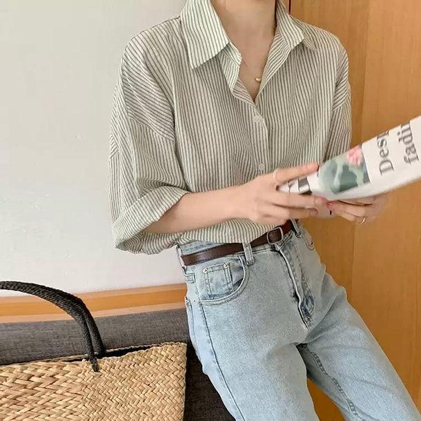 シンプルストライプシャツ 6061-画像4-韓国ファッション通販POPREA［ポップリア］