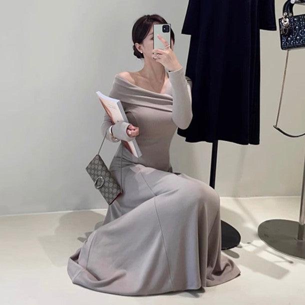 オフショルダーニットロングワンピース﻿﻿ 6215-画像4-韓国ファッション通販POPREA［ポップリア］