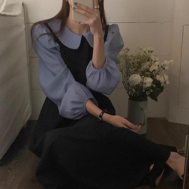 丸襟ブラウスドッキングワンピース 6489-画像4-韓国ファッション通販POPREA［ポップリア］