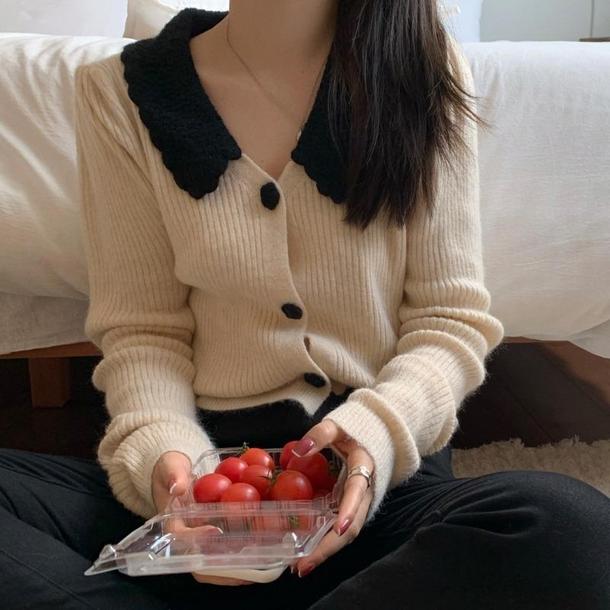 かぎ針フラワーボタンリブニット 6431-画像4-韓国ファッション通販POPREA［ポップリア］