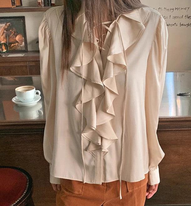 ボリュームフリルVネックネックブラウス 6399-画像4-韓国ファッション通販POPREA［ポップリア］