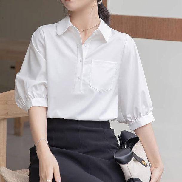 シアー丸襟ポロブラウス﻿﻿ 6050-画像4-韓国ファッション通販POPREA［ポップリア］