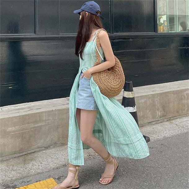 smyeon キャミワンピ ミントグリーン MERCURYDUO サテンプリーツキャミワンピース（ミントグリーン