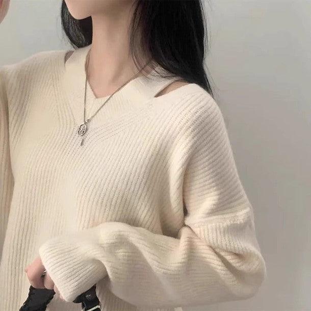 スリットカラーVネックニット﻿﻿﻿﻿﻿﻿﻿ 6285-画像4-韓国ファッション通販POPREA［ポップリア］