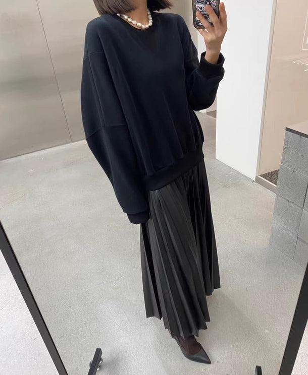 トレーナー&プリーツスカートドッキングドレス 6194-画像4-韓国ファッション通販POPREA［ポップリア］