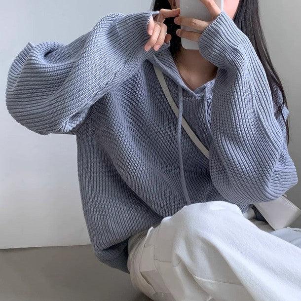 ドロップショルダーフード付きニット﻿ 6246-画像4-韓国ファッション通販POPREA［ポップリア］