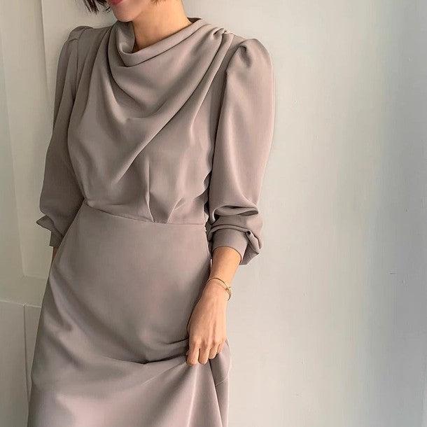 ドレープフロントネックワンピース﻿ 6445-画像4-韓国ファッション通販POPREA［ポップリア］