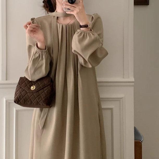 ベルト付きフロントタックロングワンピース﻿ 6224-画像4-韓国ファッション通販POPREA［ポップリア］