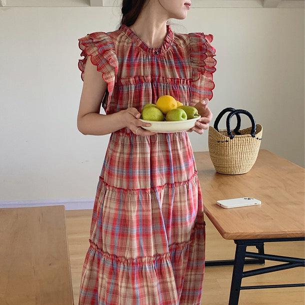 チェック柄ノースリーブワンピース﻿ 6087-画像4-韓国ファッション通販POPREA［ポップリア］