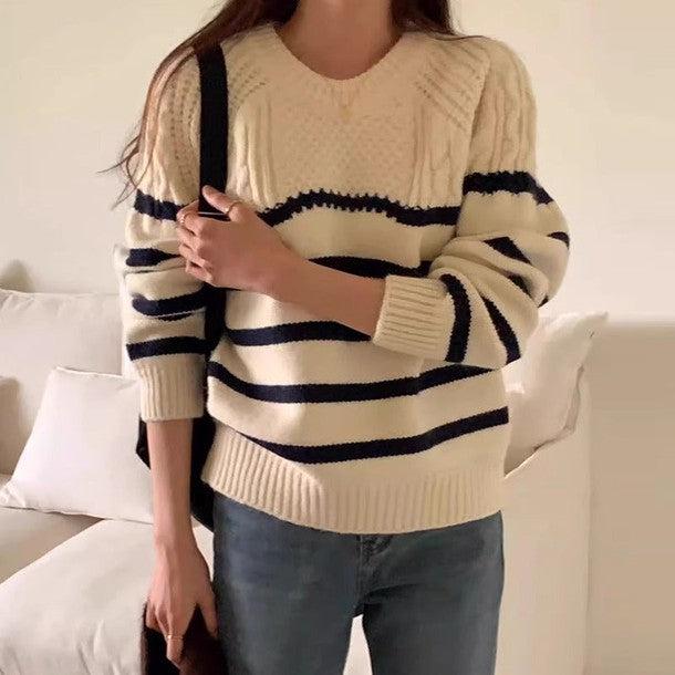 ケーブルボーダーラグランニット 6330-画像4-韓国ファッション通販POPREA［ポップリア］