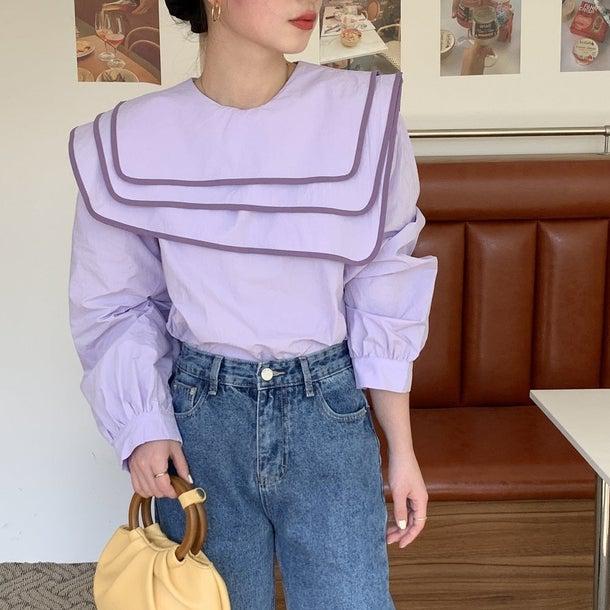 セーラーネックカラーブラウス 6623-画像4-韓国ファッション通販POPREA［ポップリア］