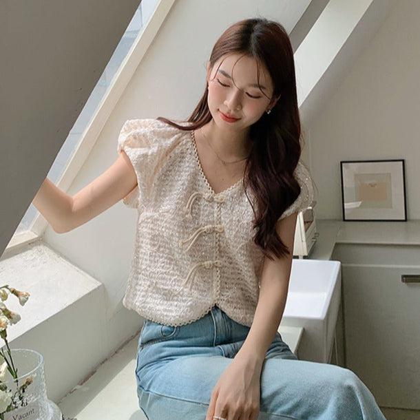 チャイナチックパフスリブラウス﻿﻿﻿ 6058-画像4-韓国ファッション通販POPREA［ポップリア］