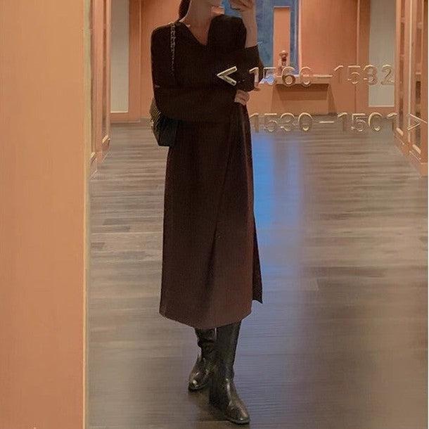 サテンVネックワンピース﻿ 6467-画像4-韓国ファッション通販POPREA［ポップリア］