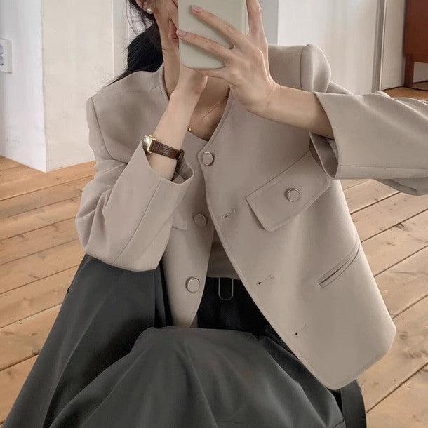 サイドポケットノーカラージャケット﻿ 6220-画像4-韓国ファッション通販POPREA［ポップリア］