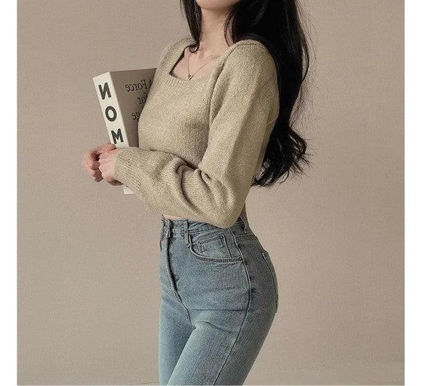 スクエアネックショートニット 6391-画像4-韓国ファッション通販POPREA［ポップリア］