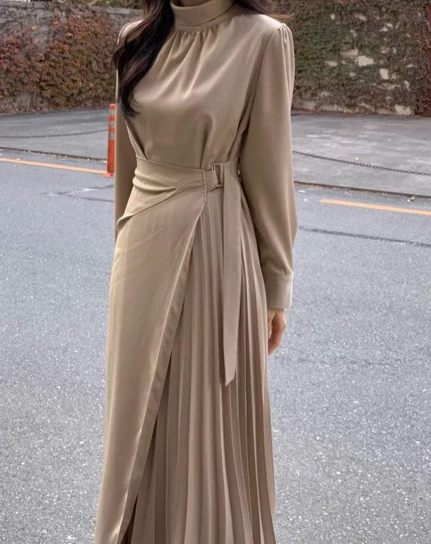 ハイネックプリーツラップワンピース 6455-画像4-韓国ファッション通販POPREA［ポップリア］