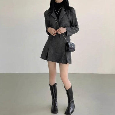 ヘリンボーンショートジャケット＆スカート 6387-画像4-韓国ファッション通販POPREA［ポップリア］