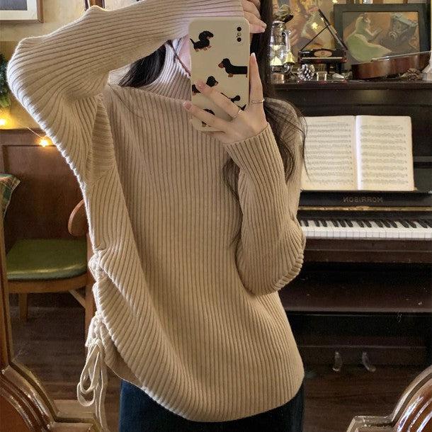 サイドシャーリングギャザーリブニット 6345-画像4-韓国ファッション通販POPREA［ポップリア］