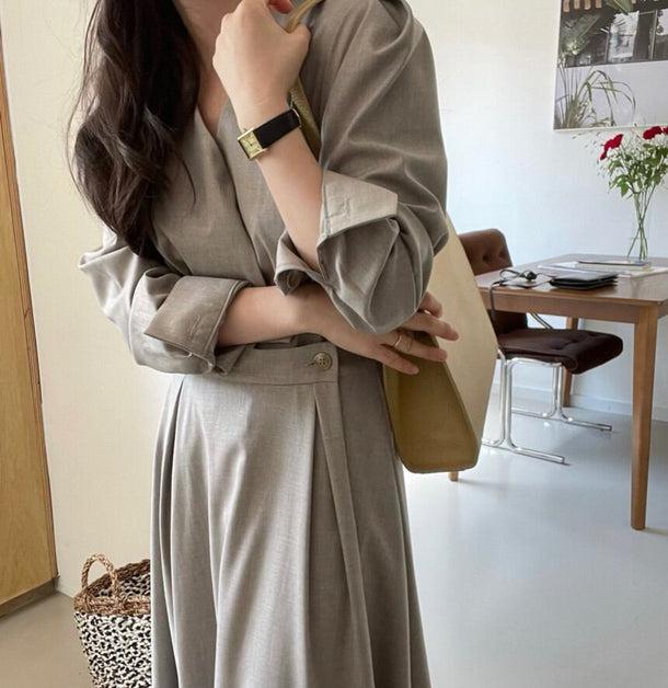 Vネックハイウエストワンピース﻿ 6149-画像4-韓国ファッション通販POPREA［ポップリア］